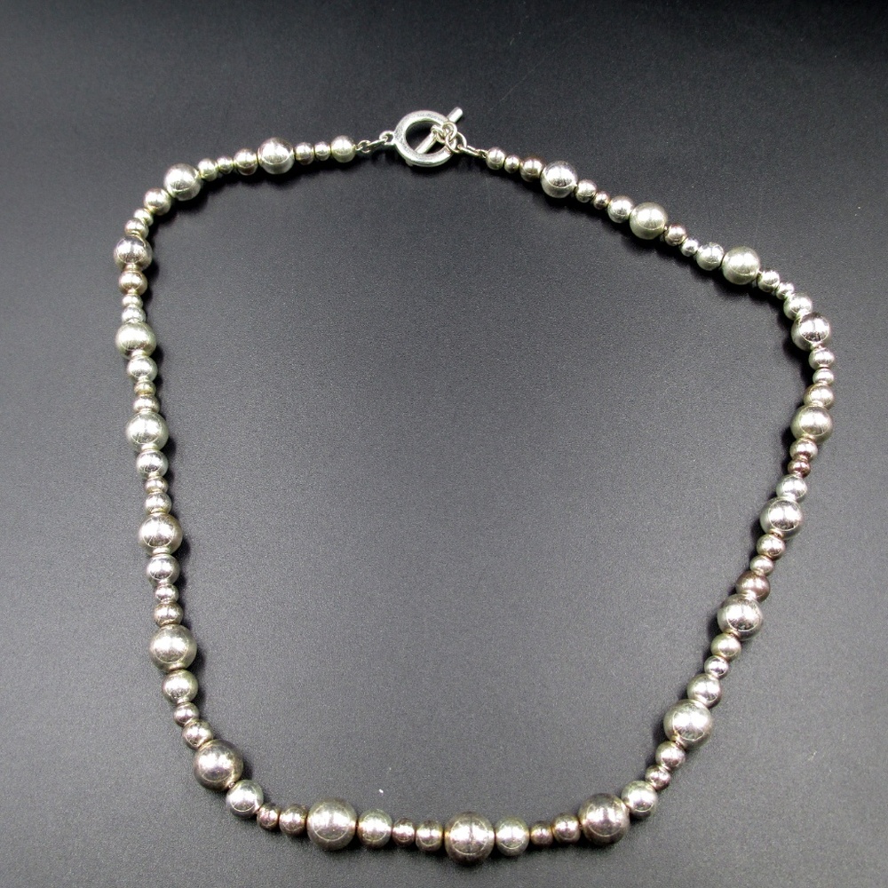 18 Inch Chaps Brand Silver Metal Beaded Necklace - Picture 2 of 7